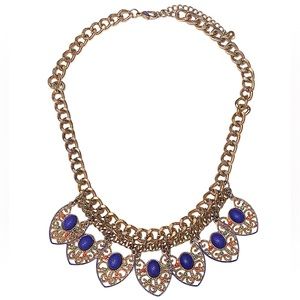 Cobalt Blue Gold Statement Necklace Gold